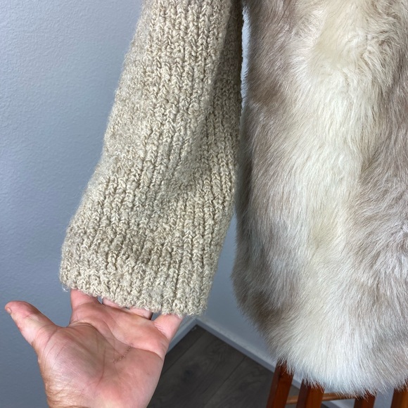 Vintage D'Esprit Dubrowsky and Peribinder Faux Fur Coat Modern M Knit Sleeves - Picture 4 of 16